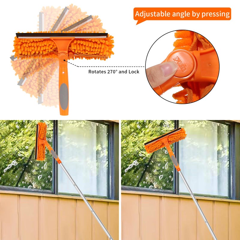 TIMIVO Professional 72'' Window Squeegee Cleaning Washing Tool/Kit with Extension Pole, 3 in 1 Squeegee for Window Cleaning Kit for High Window with 1 Rotatable Head 4 Interchangeable Scrubber - Image 2