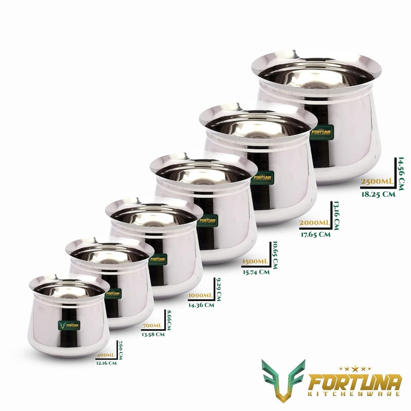 Fortuna Kitchenware Heavy Gauge Dahi HandiCurd Pot with Lid Stainless Steel Handi Utensils Cookware Serveware Handi for Kitchen with Lid Knob 400ml 700ml 1000ml 1500ml 2000ml 2500ml - Image 2