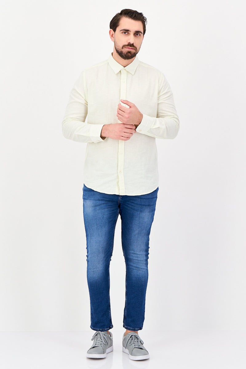 Nautica Jeans Men Regular Fit Plain Long Sleeve Casual Shirt, Cream - Image 4