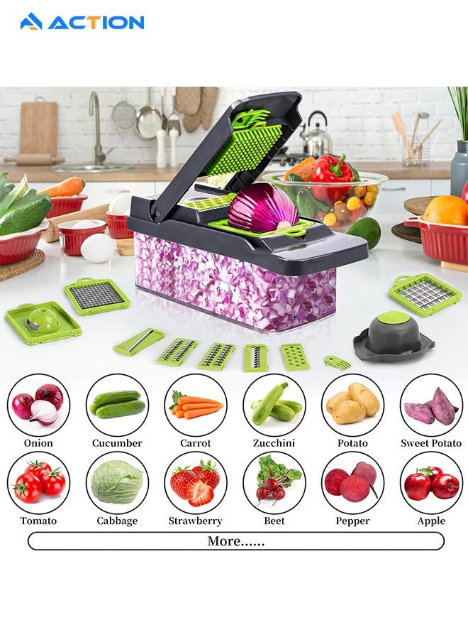 ACTION - مفرمة الخضارVegetable Chopper,Food Chopper,Pro 16 in1 Multifunctional Onion Chopper,Veggie Chopper,Vegetable Chopper With Container,Vegetable Slicer Dicer Cutter,Mandoline Slicer,Salad,Garlic Chopper - Image 1