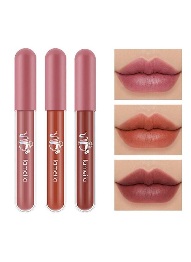 Lameila 3 PCS Matte Liquid Lipstick Makeup Set, Long-Lasting Wear Non-Stick Cup Not Fade Matte Liquid Waterproof Lip Gloss  - Image 1
