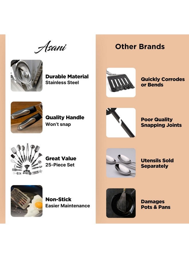 Asani 25-Piece Stainless Steel Kitchen Utensil Set | Non-Stick Cooking Gadgets and Tools Kit | Durable Dishwasher-Safe Cookware Set | Kitchenware Gift Idea, Best New Apartment Essentials - Image 3