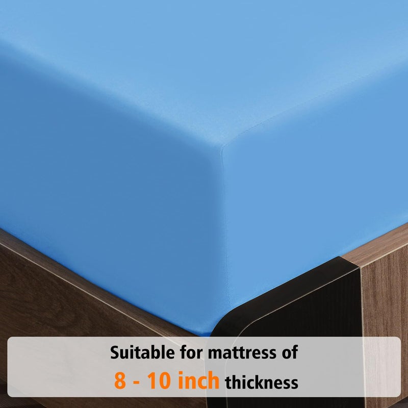 Lirex ورقة LIREX ذات الحجم الكامل 100 ٪ من القطن المصري 300 الخيط العد ناعم التنفس ورقة مركبة 135x190cm السماء الأزرق - Image 2