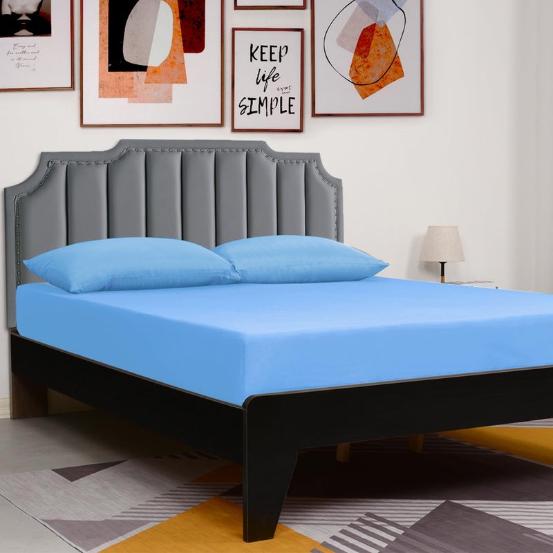 Lirex ورقة LIREX ذات الحجم الكامل 100 ٪ من القطن المصري 300 الخيط العد ناعم التنفس ورقة مركبة 135x190cm السماء الأزرق - Image 5