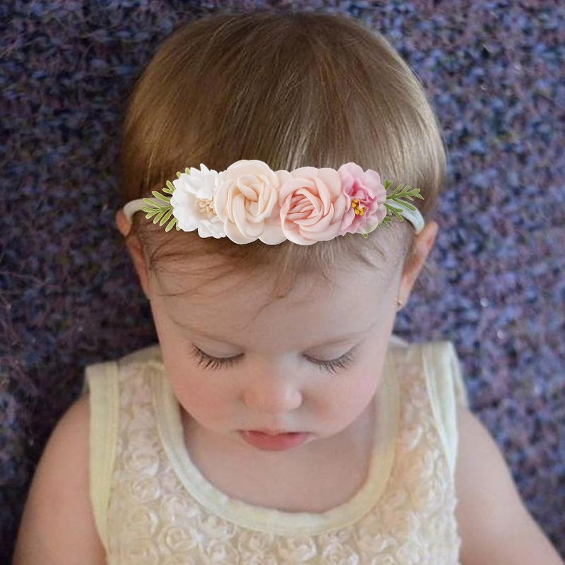 mligril Baby Girl Nylon Headbands Flower Hair Bows Accessories-Elastic Hair Band Crown Handmade FLoral Wraps Birthday Gifts for Girls Newborn Infant Toddler 3Pcs - Image 2