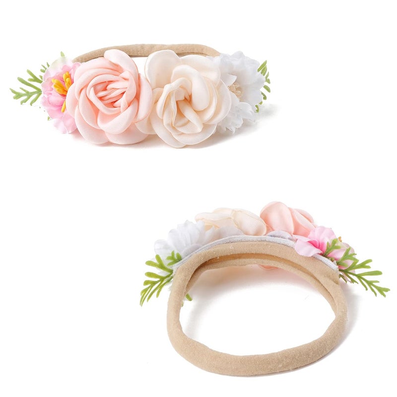 mligril Baby Girl Nylon Headbands Flower Hair Bows Accessories-Elastic Hair Band Crown Handmade FLoral Wraps Birthday Gifts for Girls Newborn Infant Toddler 3Pcs - Image 5