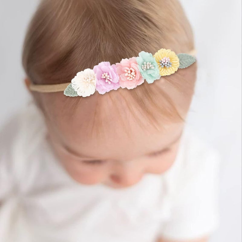 mligril Baby Girl Nylon Headbands Flower Hair Bows Accessories-Elastic Hair Band Crown Handmade FLoral Wraps Birthday Gifts for Girls Newborn Infant Toddler 3Pcs - Image 3