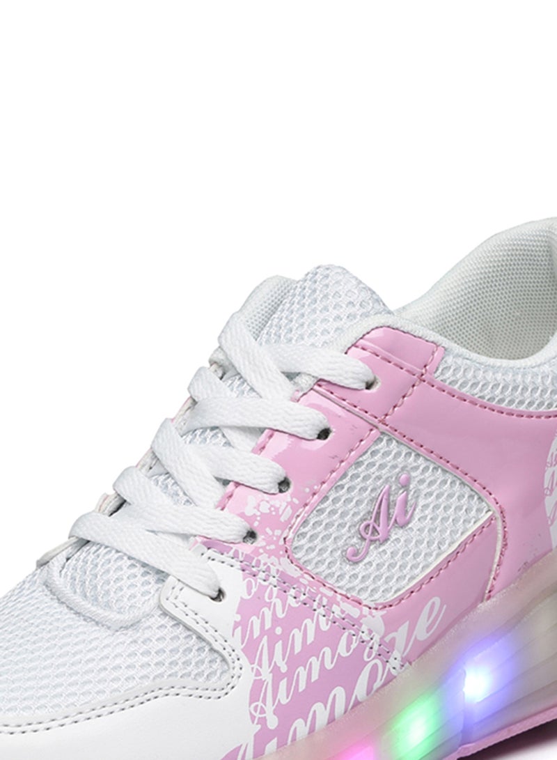 LED Flashing Wheeled Low Top Sneakers White/Pink - Image 3