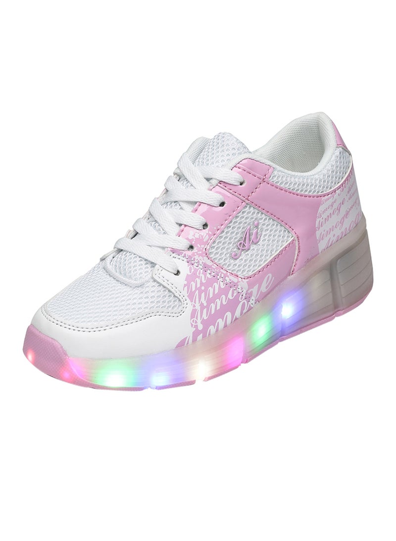 LED Flashing Wheeled Low Top Sneakers White/Pink - Image 1