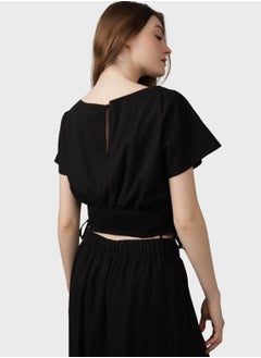 American Eagle AE Linen-Blend Ruched Side Crop Top  - Image 2