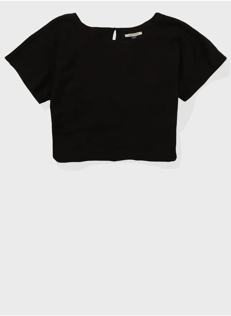 American Eagle AE Linen-Blend Ruched Side Crop Top