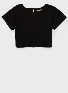 American Eagle AE Linen-Blend Ruched Side Crop Top  - Image 3