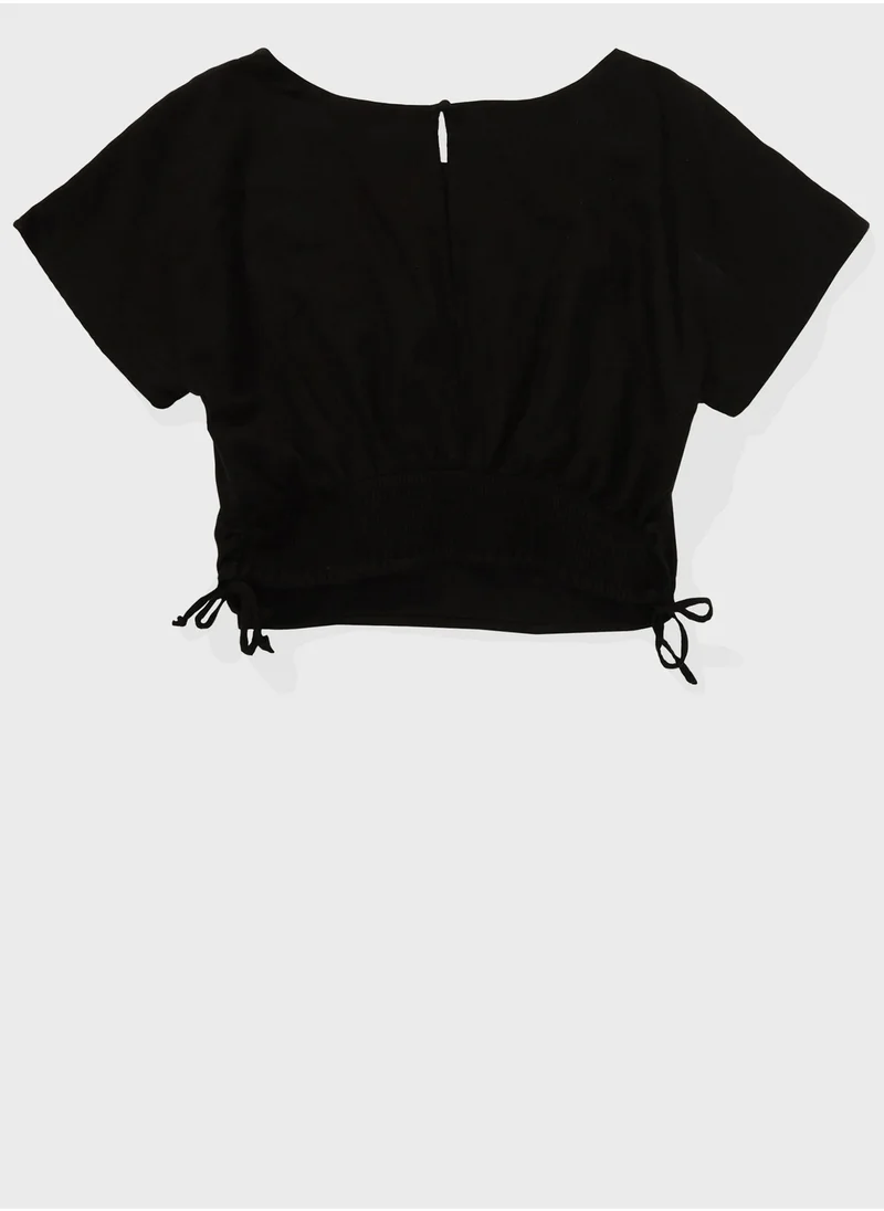 American Eagle AE Linen-Blend Ruched Side Crop Top