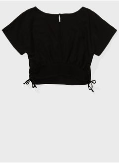 American Eagle AE Linen-Blend Ruched Side Crop Top  - Image 4