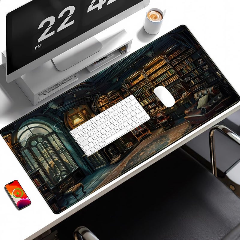 YKJWW Dark Gothic Desk Mat Gaming Desk Pad Large Mouse Pad, Magician'S Fantasy Bookcase Gothic Mouse Mat XXL Laptop Keyboard Pad, Laptop Keyboard and Mouse Mat Desktop Protector Mat 31.5 X 15.7 in - Image 4