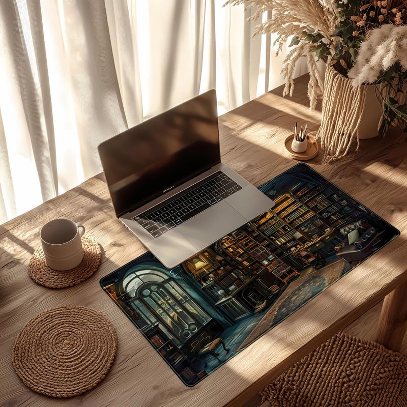 YKJWW Dark Gothic Desk Mat Gaming Desk Pad Large Mouse Pad, Magician'S Fantasy Bookcase Gothic Mouse Mat XXL Laptop Keyboard Pad, Laptop Keyboard and Mouse Mat Desktop Protector Mat 31.5 X 15.7 in - Image 5
