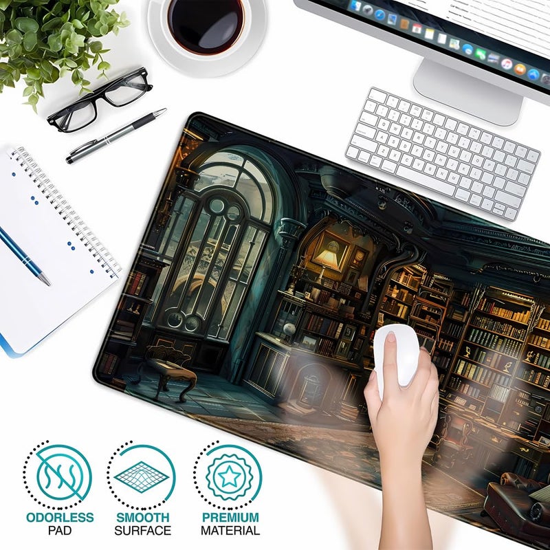 YKJWW Dark Gothic Desk Mat Gaming Desk Pad Large Mouse Pad, Magician'S Fantasy Bookcase Gothic Mouse Mat XXL Laptop Keyboard Pad, Laptop Keyboard and Mouse Mat Desktop Protector Mat 31.5 X 15.7 in - Image 2