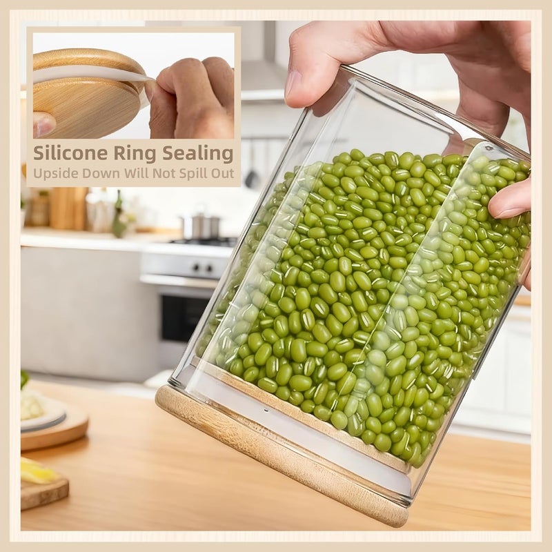 MEETOZ 1000ml Set of 3 Glass Jars with Bamboo Lids,High Borosilicate Glass Transparent Airtight Food Storage Tank,Large Capacity Kitchen Food Containers for Spices,Coffee Beans,Oatmeal - Image 4
