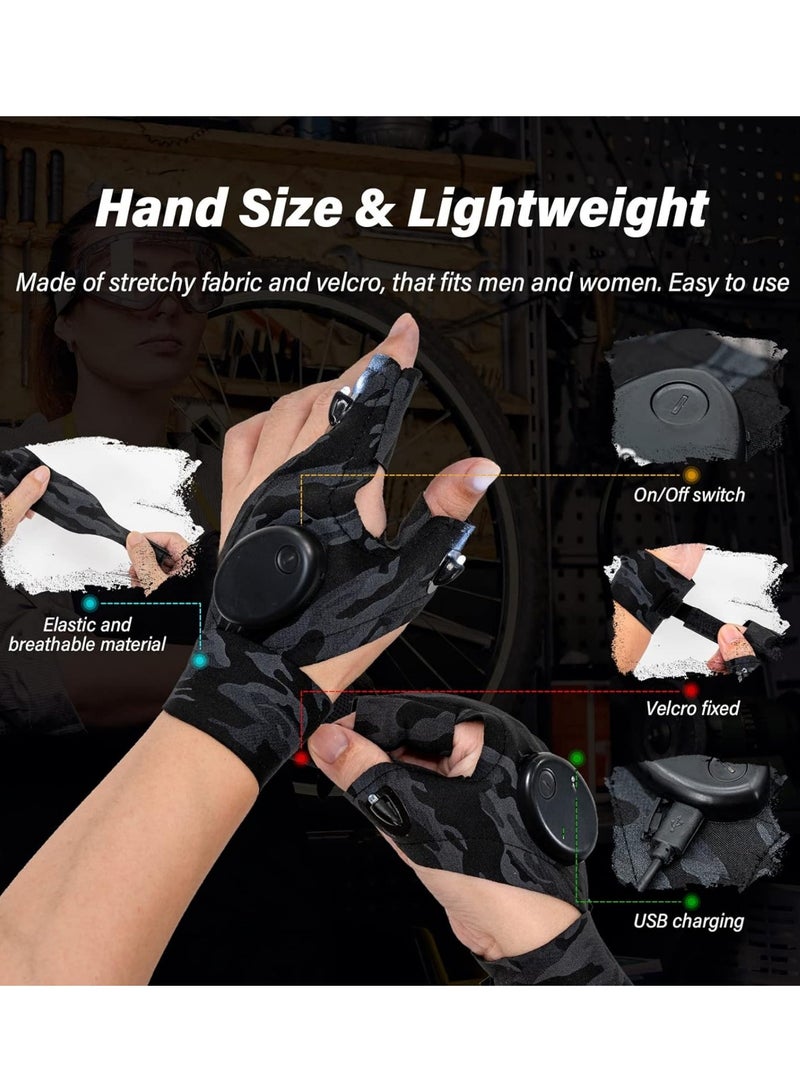 Verci 1 Pair Rechargeable Led Flashlight Gloves Birthday Fathers Day Gift from Daughter Son Wife Unique Camping Gadgets Led Gloves for Men Mechanic Car Guy Repairing  - Image 4
