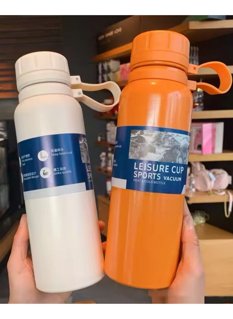 QSHOP QSHOP® Vacuum Insulated Stainless Steel Thermal Bottle with Silicone Strap 800ml Leak Proof Coffee Tea Sports Bottle for Travel to Keep Drinks Hot or Cold  - Image 3