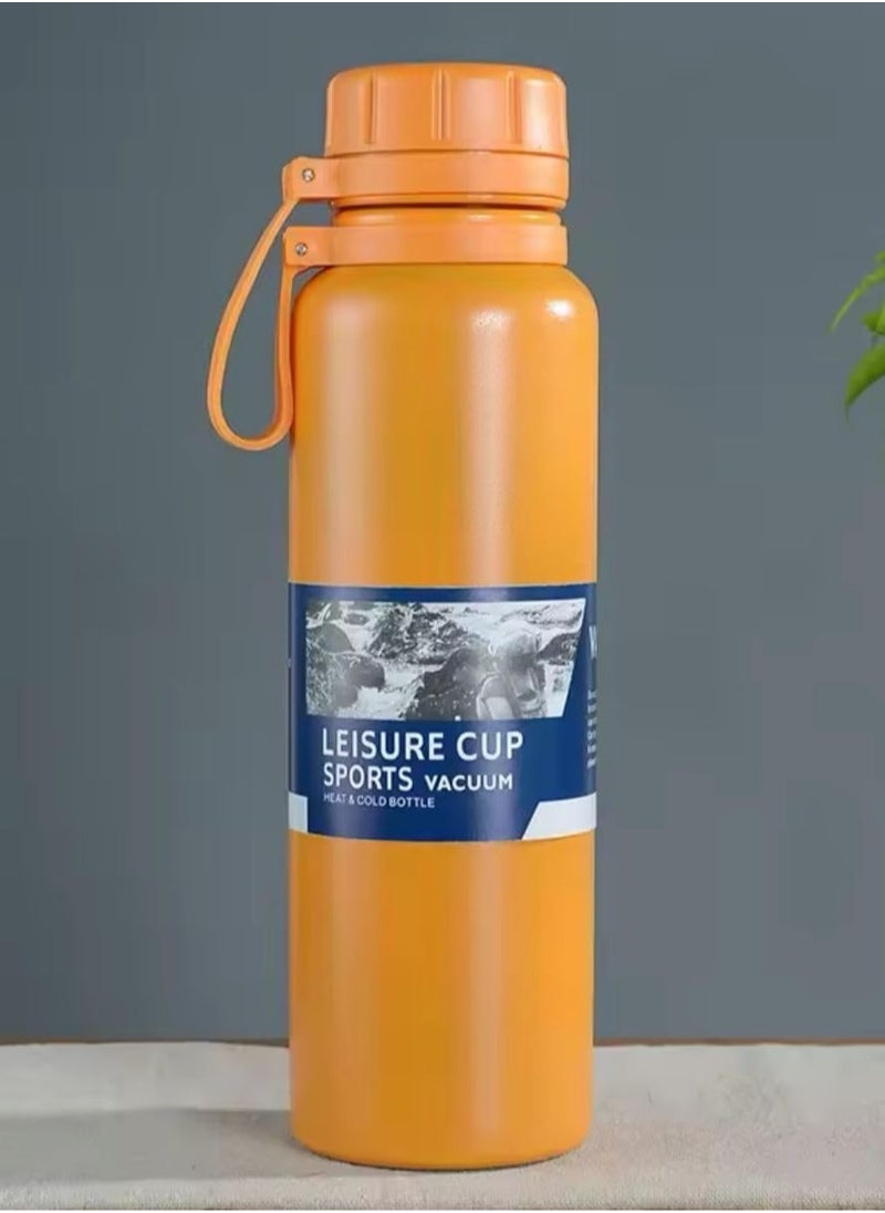 QSHOP QSHOP® Vacuum Insulated Stainless Steel Thermal Bottle with Silicone Strap 800ml Leak Proof Coffee Tea Sports Bottle for Travel to Keep Drinks Hot or Cold  - Image 1