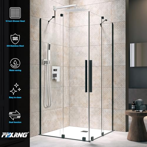 FPXRNG Shower Faucet Set Bathroom Square Rain Shower Head and Handle Set, Wall Mounted Shower Fixtures, Full Metal Trim Repair Kit 10 inch Polished Chrome (With Shower Valve) - Image 3