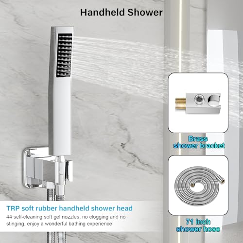 FPXRNG Shower Faucet Set Bathroom Square Rain Shower Head and Handle Set, Wall Mounted Shower Fixtures, Full Metal Trim Repair Kit 10 inch Polished Chrome (With Shower Valve) - Image 5