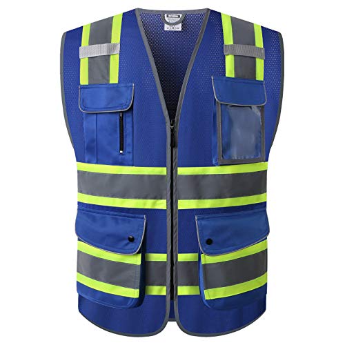 HATAUNKI Reflective Safety Vest for Men Women Hi Vis Vest with Pockets High Visibility Vest Mesh Construction Vests Meets ANSI/ISEA 107-2015 (Blue-04, 3X-Large) - Image 1