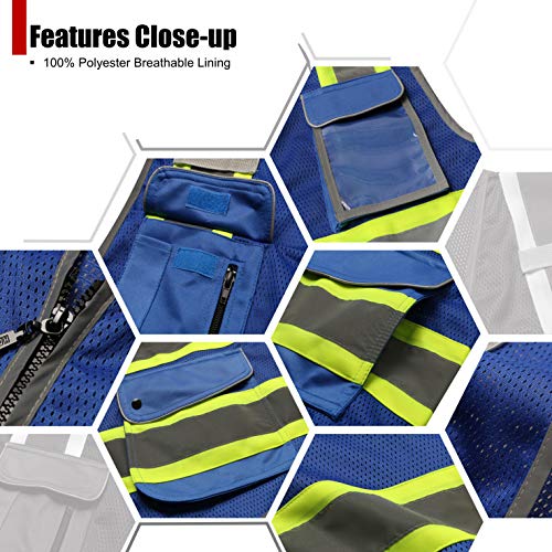 HATAUNKI Reflective Safety Vest for Men Women Hi Vis Vest with Pockets High Visibility Vest Mesh Construction Vests Meets ANSI/ISEA 107-2015 (Blue-04, 3X-Large) - Image 3