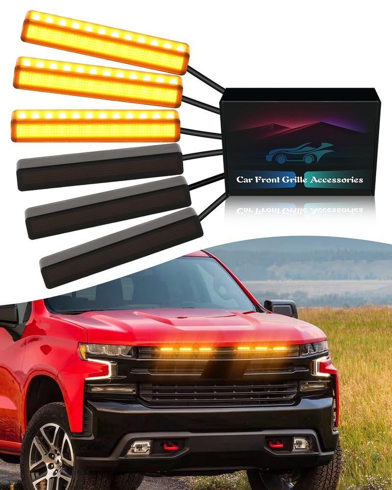 OKLSG 6Pcs LED Grill Lights for 20192024 2025 Chevrolet Silverado Raptor Grille Marker Lights Silverado 1500 2500 3500 Accessories Front Bumper Grille Trims Yellow