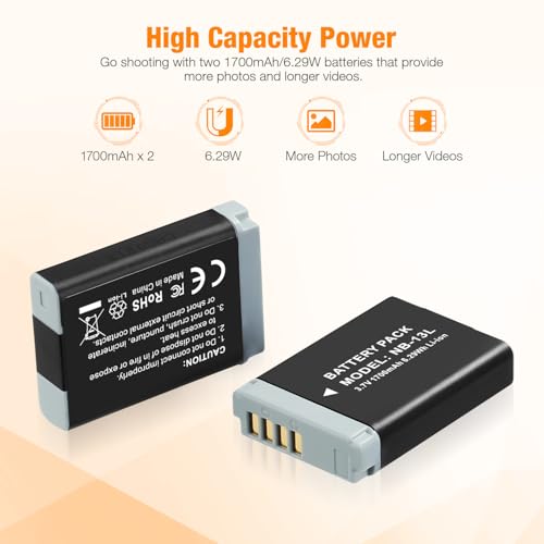 LORDONE NB-13L Battery 2-Pack and USB Dual Battery Charger for PowerShot SX720 HS, SX730 HS, SX740 HS, SX620 HS, G1 X Mark III, G5 X, G7 X, G7 X Mark II, G9 X, G9 X Mark II Cameras - Image 3