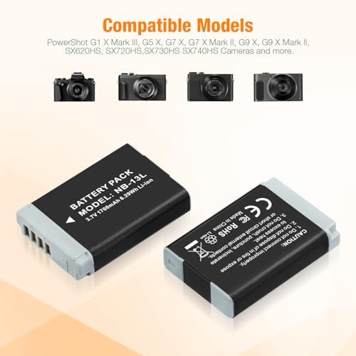 LORDONE NB-13L Battery 2-Pack and USB Dual Battery Charger for PowerShot SX720 HS, SX730 HS, SX740 HS, SX620 HS, G1 X Mark III, G5 X, G7 X, G7 X Mark II, G9 X, G9 X Mark II Cameras - Image 2