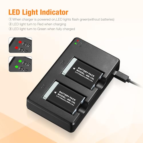 LORDONE NB-13L Battery 2-Pack and USB Dual Battery Charger for PowerShot SX720 HS, SX730 HS, SX740 HS, SX620 HS, G1 X Mark III, G5 X, G7 X, G7 X Mark II, G9 X, G9 X Mark II Cameras - Image 5