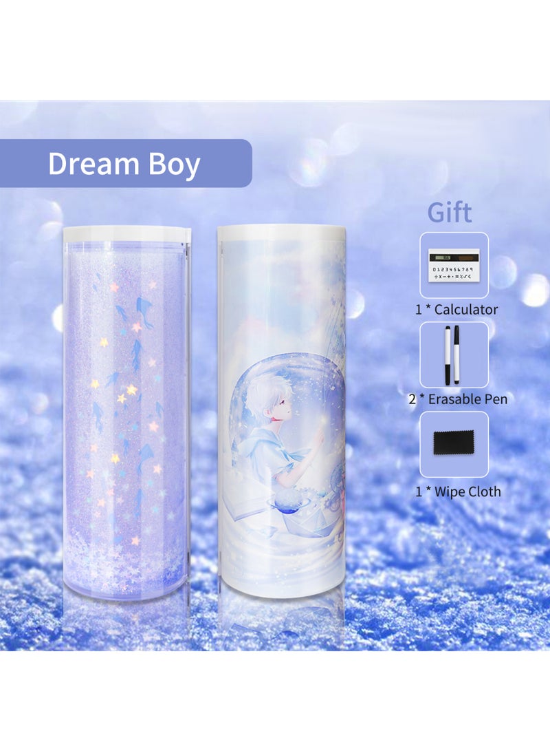 Nbx Multi-functional Quicksand Pencil Case Cartoon Pattern Magnetic Close Large Capacity Pen Holder With Mirror Solar Energy Calculator Dry Erase Marker Stationery Storage Box For Office School Teen Boys Girls Students Multicolour - Image 5