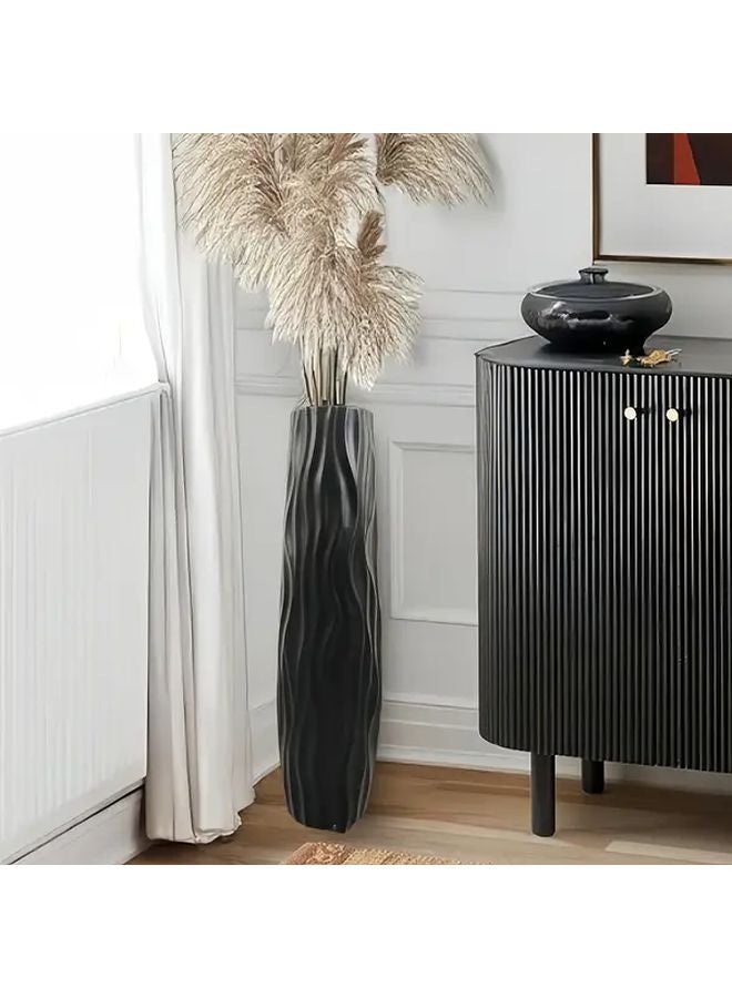 مزهرية كبيرة سوداء بأشكال هندسية عتيقة من البلاستيك غير القابل للكسر، قطعة مركزية لديكور المنزل الحديث - Image 2