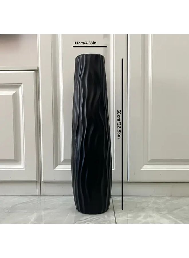 مزهرية كبيرة سوداء بأشكال هندسية عتيقة من البلاستيك غير القابل للكسر، قطعة مركزية لديكور المنزل الحديث - Image 1