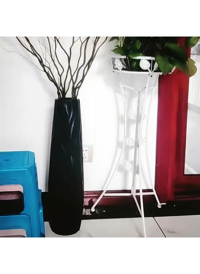 مزهرية كبيرة سوداء بأشكال هندسية عتيقة من البلاستيك غير القابل للكسر، قطعة مركزية لديكور المنزل الحديث - Image 3