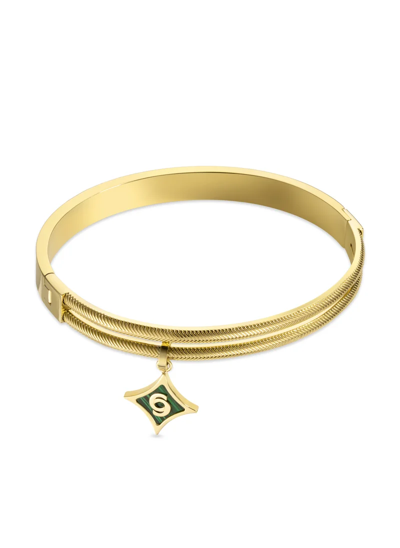 CERRUTI 1881 Matilde Double-Layered Bangle ,Scale-Like Design ,Malachite Stone Charm