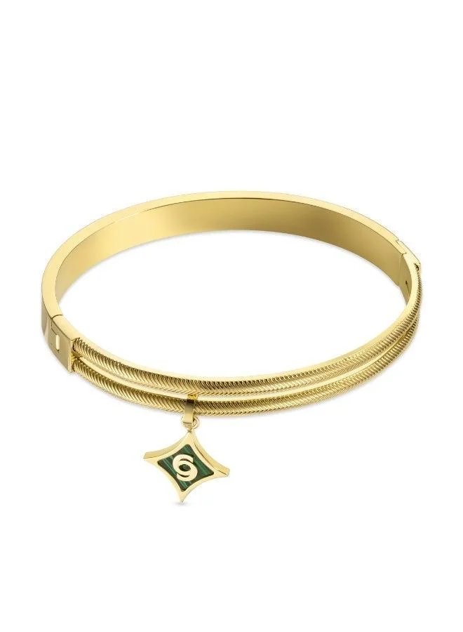 CERRUTI 1881 Matilde Gold Plated Double Layered Bangle with Malachite Stone Charm for Women