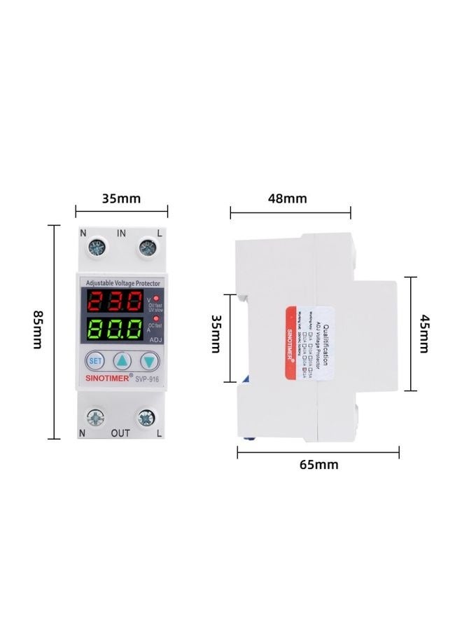 حامي الجهد الكهربائي القابل للتعديل SINOTIMER SVP-916، إعادة ضبط ذاتية، حماية من الجهد المفرط والجهد المنخفض، التيار: 80 أمبير - Image 3