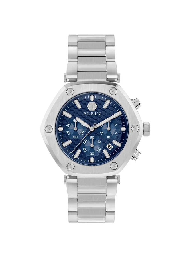 فيليب بلين THE HEXAGON CHRONO Philipp Plein Watch, 42mm Silver Stainless Steel Case & Bracelet, Royal Blue Honeycomb Dial, Chronograph Quartz, 50m Water Resistance