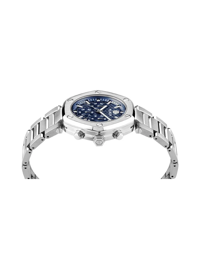 فيليب بلين THE HEXAGON CHRONO Philipp Plein Watch, 42mm Silver Stainless Steel Case & Bracelet, Royal Blue Honeycomb Dial, Chronograph Quartz, 50m Water Resistance