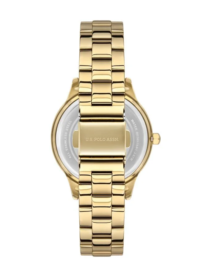 يو اس بولو اسن Fundamental 36mm Women's Watch with Green Dial & Gold Plated Stainless Steel Bracelet