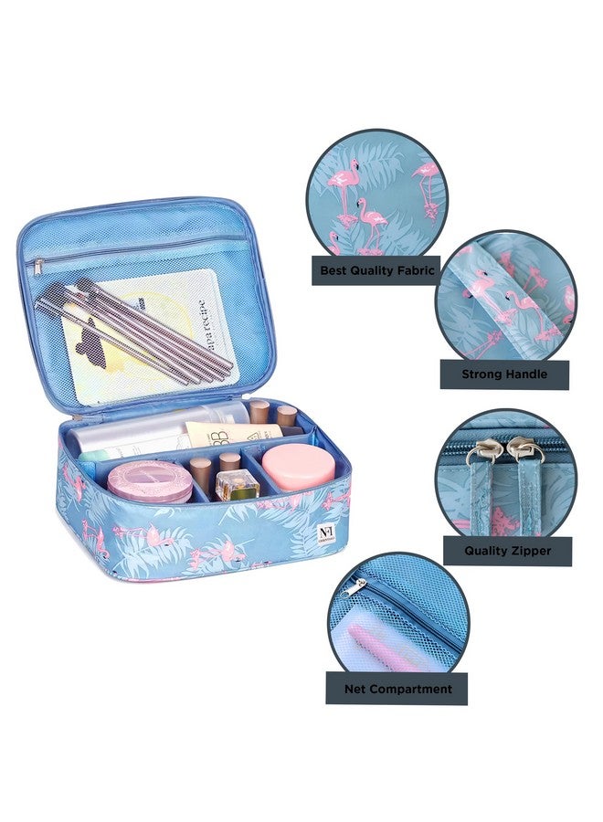 NFI essentials Cosmetic Makeup Pouch, Travel Organizer Box for Women, Pouches for Girls Toiletry Vanity Case Bag with Multiple Compartments for Brushes (Blue New) - Image 2