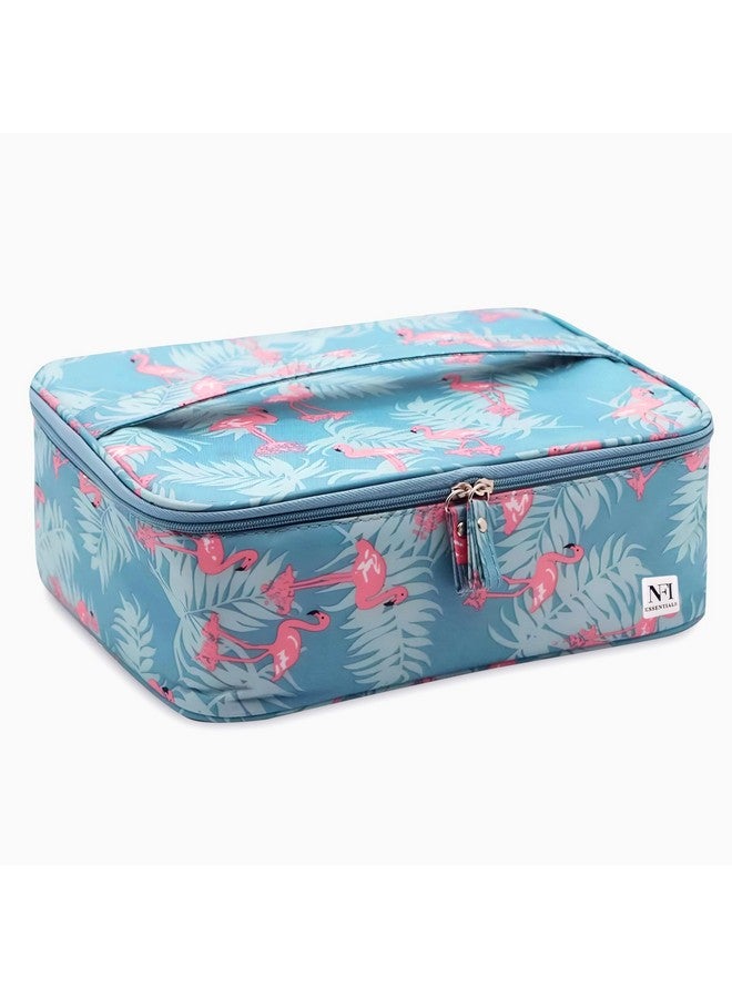 NFI essentials Cosmetic Makeup Pouch, Travel Organizer Box for Women, Pouches for Girls Toiletry Vanity Case Bag with Multiple Compartments for Brushes (Blue New) - Image 1