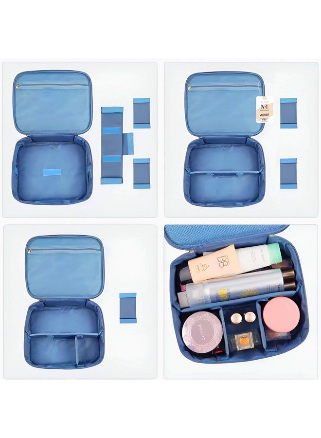 NFI essentials Cosmetic Makeup Pouch, Travel Organizer Box for Women, Pouches for Girls Toiletry Vanity Case Bag with Multiple Compartments for Brushes (Blue New) - Image 3