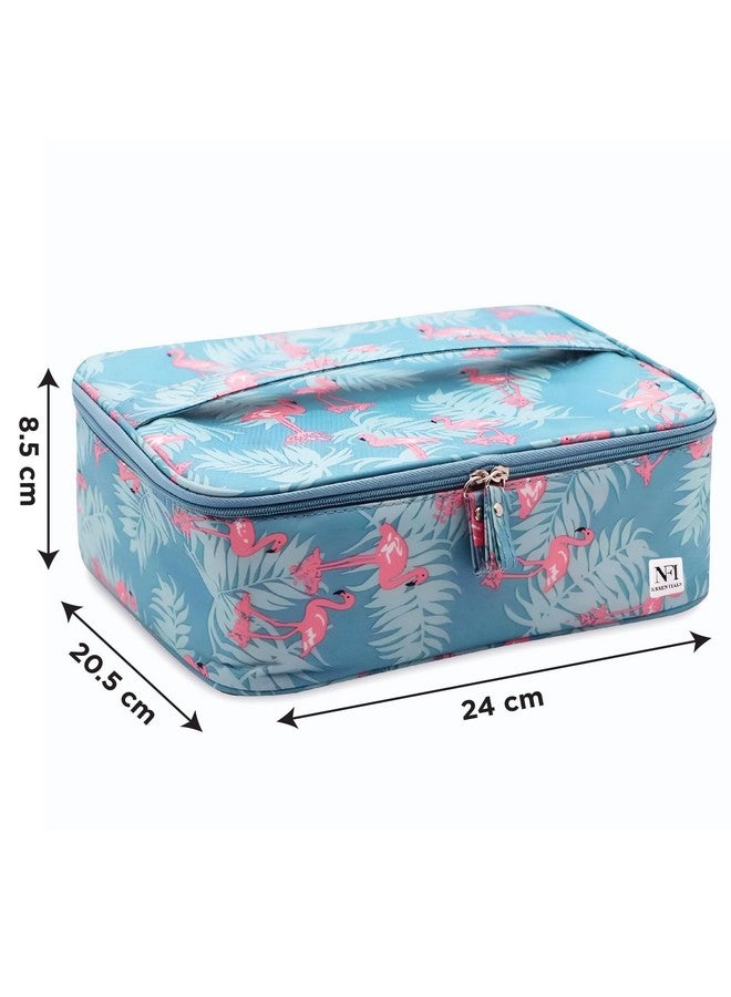 NFI essentials Cosmetic Makeup Pouch, Travel Organizer Box for Women, Pouches for Girls Toiletry Vanity Case Bag with Multiple Compartments for Brushes (Blue New) - Image 4