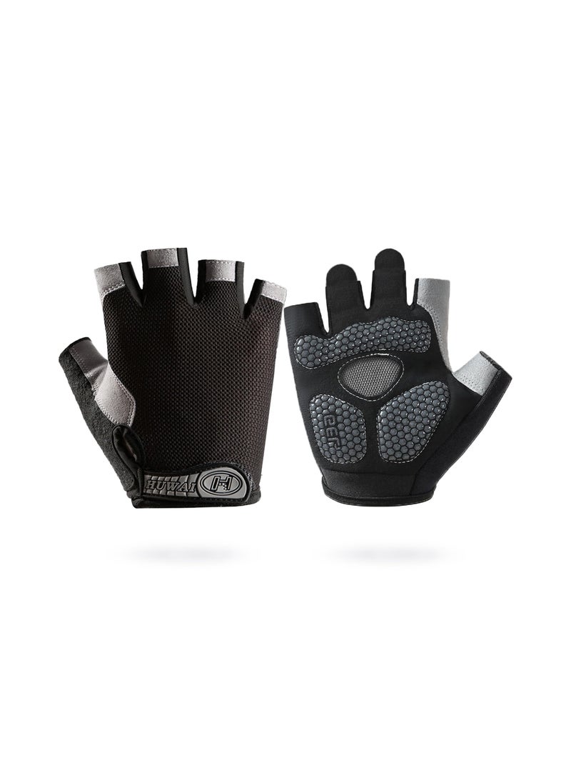 SYOSI Workout Gloves, Half Finger Road Cycling Gloves, Weight Lifting Gloves for Full Palm Protection Exercise Gloves, Fishing Gloves Breathable Cycling Gloves, Gym, Fitness, Anti-Slip, Snug Fit -Black (M)  - Image 1