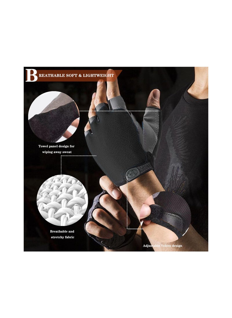 SYOSI Workout Gloves, Half Finger Road Cycling Gloves, Weight Lifting Gloves for Full Palm Protection Exercise Gloves, Fishing Gloves Breathable Cycling Gloves, Gym, Fitness, Anti-Slip, Snug Fit -Black (M)  - Image 2