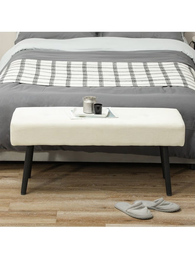 إي سمارت 100سم - مقعد عثماني بتصميم عصري مبطن من قماش مخملي مضلع - مقعد بنهاية السرير، مقعد تغيير الأحذية، مقعد لغرفة النوم والمعيشة ومدخل المنزل والردهة، أوف وايت - Image 3